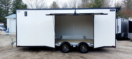 New 8 X 20 CAR HAULER ENCLOSED REMOVABALE FENDER ESCAPE DOOR 5200# AXLES ALL ALUMINUM 2026 LIGHTNING