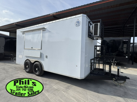 New 2026 8.5X16 Concession VENT-A-HOOD, 36'' GRIDDLE, DOUBLE FRYERS, REFRIGERATOR & MORE!
