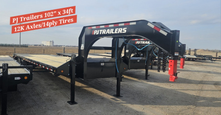 New 2026 PJ Trailers 102  x 34' Low-Pro Flatdeck with Duals 12K/14Ply Tires(LD) Flatbed Trailer