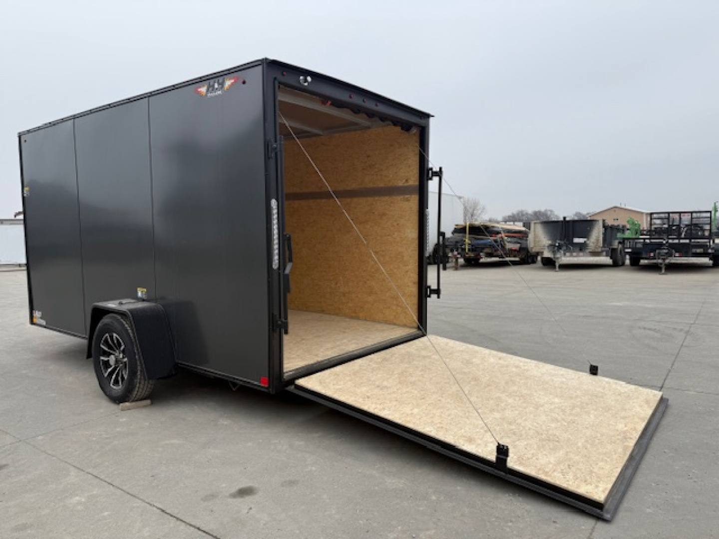 New 2026 H&H Charcoal 6'x12' 3K Flat Top V-Nose Cargo Trailer