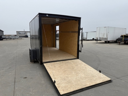 New 2026 H&H Charcoal 6'x12' 3K Flat Top V-Nose Cargo Trailer
