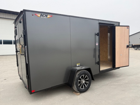 New 2026 H&H Charcoal 6'x12' 3K Flat Top V-Nose Cargo Trailer