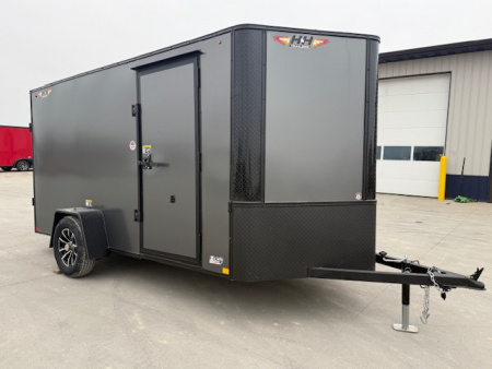 New 2026 H&H Charcoal 6'x12' 3K Flat Top V-Nose Cargo Trailer