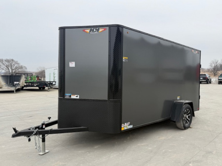 New 2026 H&H Charcoal 6'x12' 3K Flat Top V-Nose Cargo Trailer