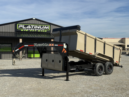 New 2026 RawMaxx LPX TELESCOPIC 83X14X44 HIGH SIDE W/HYDRAULIC JACKS 16K GVWR GOOSENECK Dump Trailer