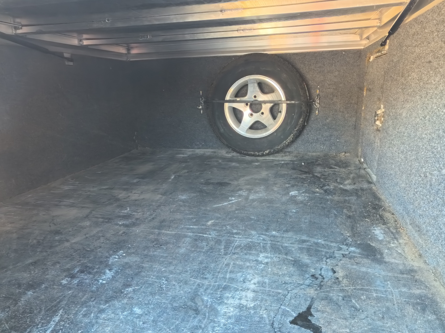 Used 2009 Alum-Line 6 x 5 Enclosed Utility Trailer with Cargo Rack on Top, Front Tool Box, Back Barn Doors, Side Door and Spare Tire