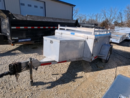 Used 2009 Alum-Line 6 x 5 Enclosed Utility Trailer with Cargo Rack on Top, Front Tool Box, Back Barn Doors, Side Door and Spare Tire