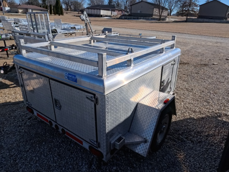 Used 2009 Alum-Line 6 x 5 Enclosed Utility Trailer with Cargo Rack on Top, Front Tool Box, Back Barn Doors, Side Door and Spare Tire