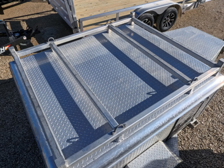 Used 2009 Alum-Line 6 x 5 Enclosed Utility Trailer with Cargo Rack on Top, Front Tool Box, Back Barn Doors, Side Door and Spare Tire