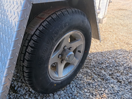 Used 2009 Alum-Line 6 x 5 Enclosed Utility Trailer with Cargo Rack on Top, Front Tool Box, Back Barn Doors, Side Door and Spare Tire