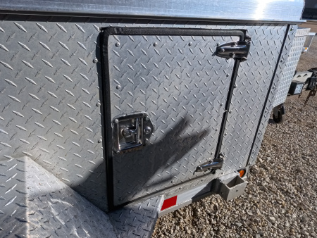 Used 2009 Alum-Line 6 x 5 Enclosed Utility Trailer with Cargo Rack on Top, Front Tool Box, Back Barn Doors, Side Door and Spare Tire