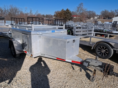 Used 2009 Alum-Line 6 x 5 Enclosed Utility Trailer with Cargo Rack on Top, Front Tool Box, Back Barn Doors, Side Door and Spare Tire