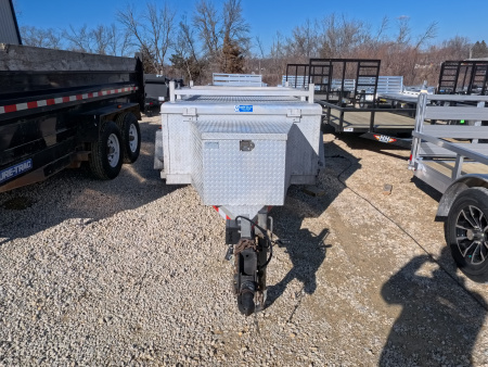 Used 2009 Alum-Line 6 x 5 Enclosed Utility Trailer with Cargo Rack on Top, Front Tool Box, Back Barn Doors, Side Door and Spare Tire