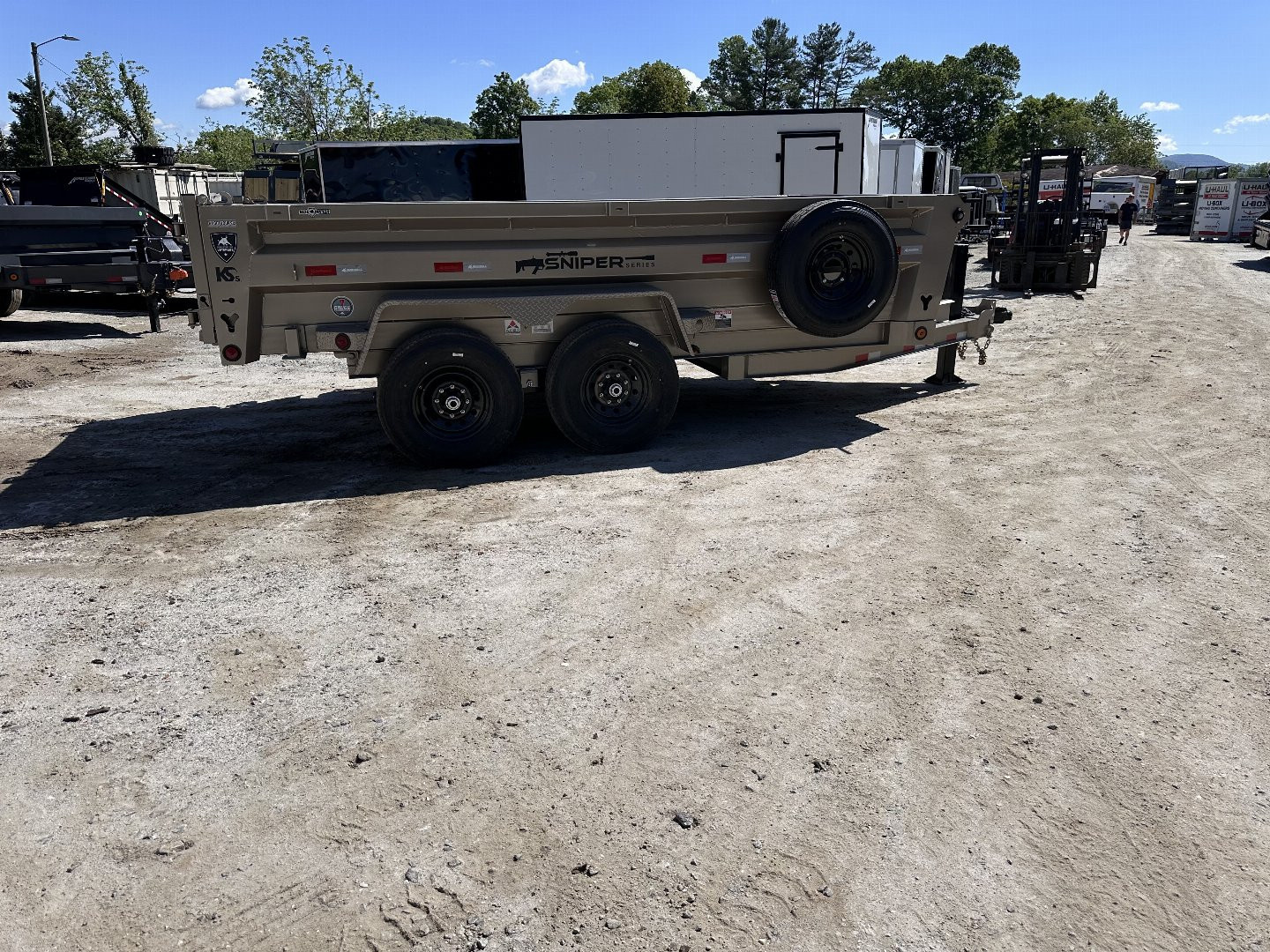 New 2026 Iron Bull Dump Trailer / DTB Sniper Series / 83" Wide x 14' Long / Scissor Hoist / Ramp / Tarp / 24" High Sides / Sniper Series / Tan Color