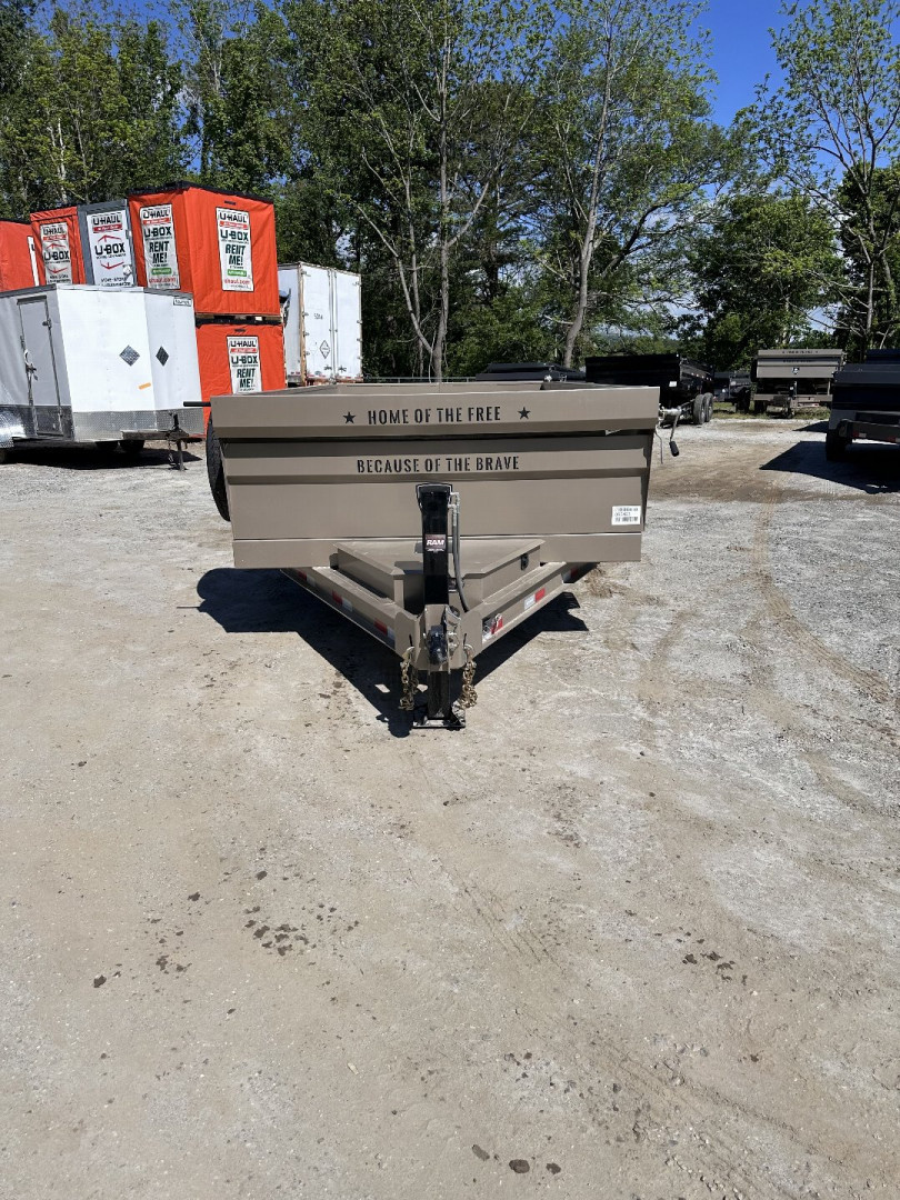 New 2026 Iron Bull Dump Trailer / DTB Sniper Series / 83" Wide x 14' Long / Scissor Hoist / Ramp / Tarp / 24" High Sides / Sniper Series / Tan Color