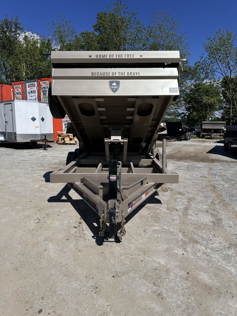 New 2026 Iron Bull Dump Trailer / DTB Sniper Series / 83" Wide x 14' Long / Scissor Hoist / Ramp / Tarp / 24" High Sides / Sniper Series / Tan Color