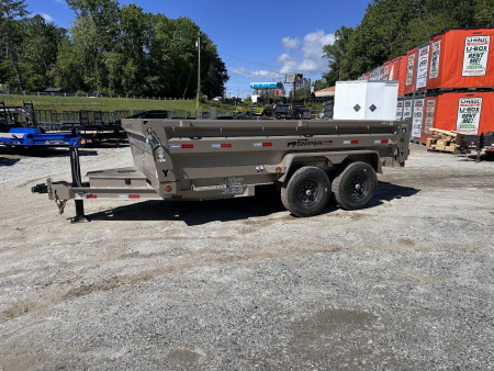 New 2026 Iron Bull Dump Trailer / DTB Sniper Series / 83" Wide x 14' Long / Scissor Hoist / Ramp / Tarp / 24" High Sides / Sniper Series / Tan Color
