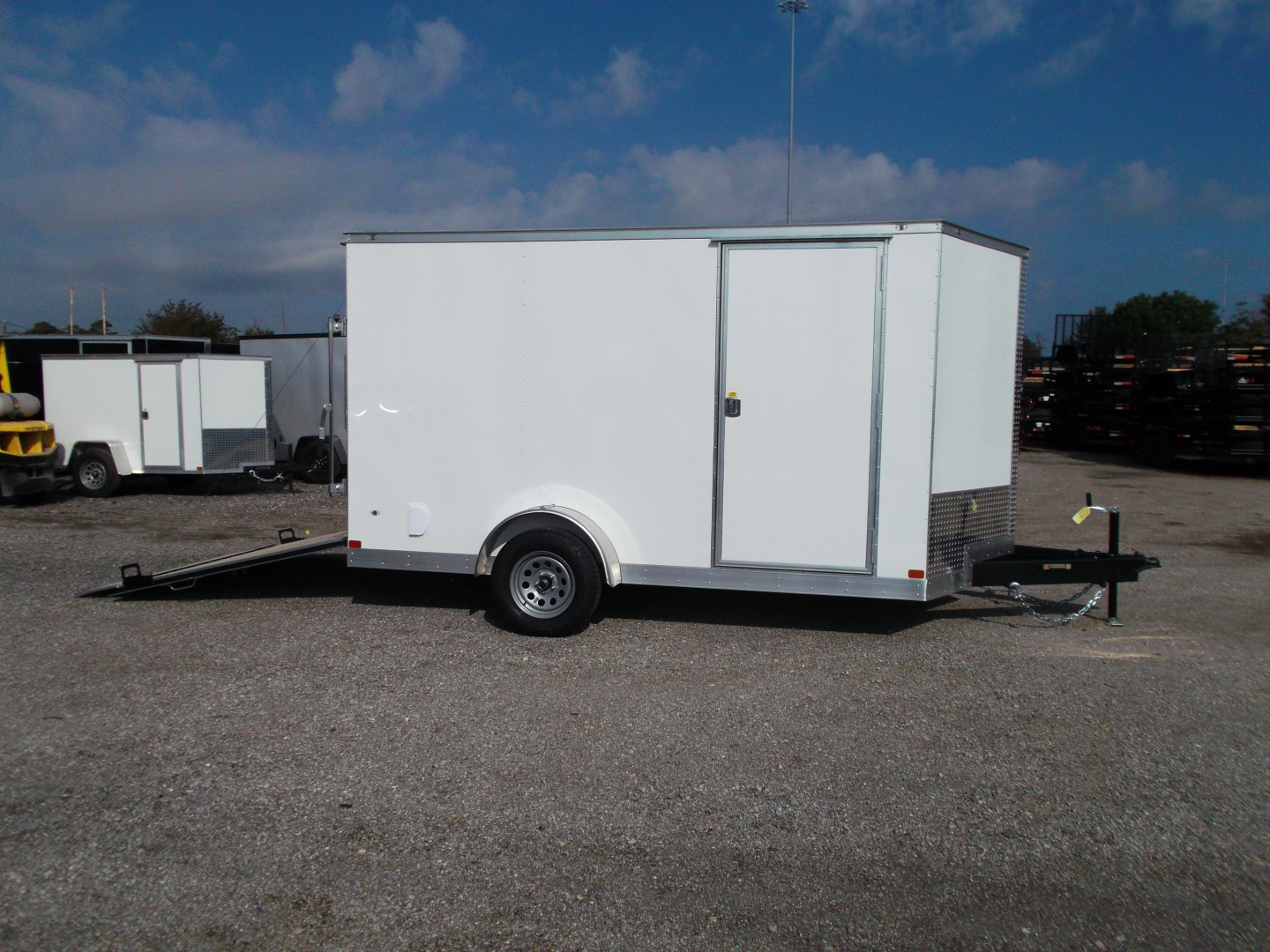 New 2026 Covered Wagon Trailers 7x12 Single Axle Cargo / Enclosed Trailer / Extra Wide Ramp / RV Side Door / 6'6" Interior / LEDs / .030 White Semi-Screwless Exterior