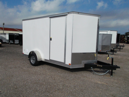 New 2026 Covered Wagon Trailers 7x12 Single Axle Cargo / Enclosed Trailer / Extra Wide Ramp / RV Side Door / 6'6" Interior / LEDs / .030 White Semi-Screwless Exterior