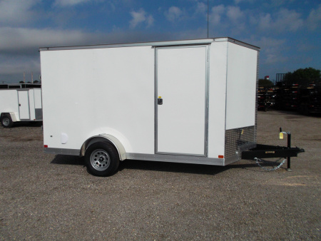 New 2026 Covered Wagon Trailers 7x12 Single Axle Cargo / Enclosed Trailer / Extra Wide Ramp / RV Side Door / 6'6" Interior / LEDs / .030 White Semi-Screwless Exterior