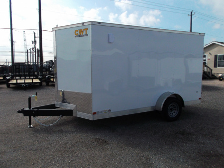 New 2026 Covered Wagon Trailers 7x12 Single Axle Cargo / Enclosed Trailer / Extra Wide Ramp / RV Side Door / 6'6" Interior / LEDs / .030 White Semi-Screwless Exterior