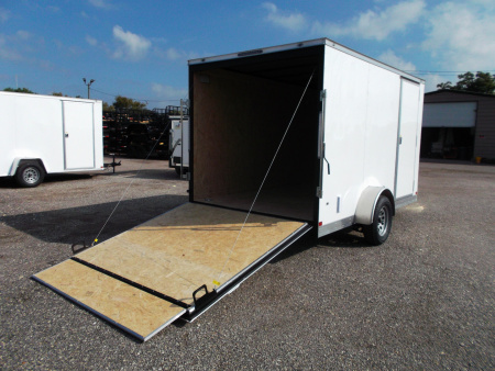 New 2026 Covered Wagon Trailers 7x12 Single Axle Cargo / Enclosed Trailer / Extra Wide Ramp / RV Side Door / 6'6" Interior / LEDs / .030 White Semi-Screwless Exterior