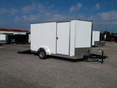 New 2026 Covered Wagon Trailers 7x12 Single Axle Cargo / Enclosed Trailer / Extra Wide Ramp / RV Side Door / 6'6" Interior / LEDs / .030 White Semi-Screwless Exterior