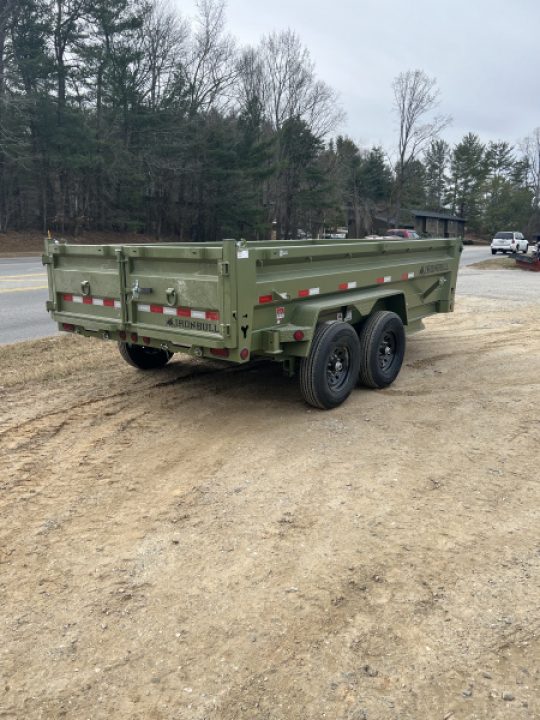 New 2026 Iron Bull Dump Trailer / DTB Sniper Series / 83" Wide x 14' Long / Scissor Hoist / Ramp / Tarp / 24" High Sides / Sniper Series / Military Green Color