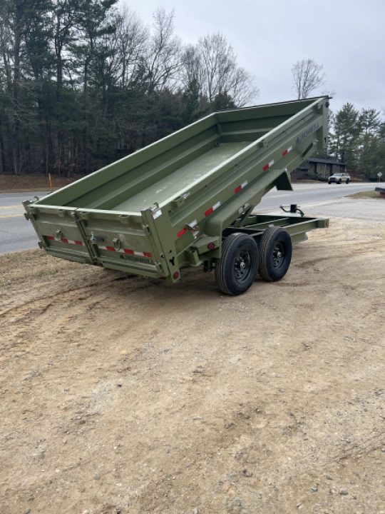 New 2026 Iron Bull Dump Trailer / DTB Sniper Series / 83" Wide x 14' Long / Scissor Hoist / Ramp / Tarp / 24" High Sides / Sniper Series / Military Green Color