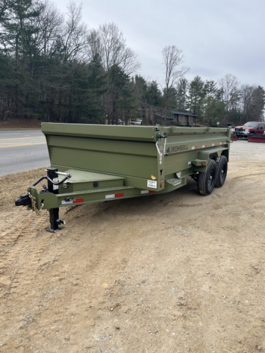 New 2026 Iron Bull Dump Trailer / DTB Sniper Series / 83" Wide x 14' Long / Scissor Hoist / Ramp / Tarp / 24" High Sides / Sniper Series / Military Green Color