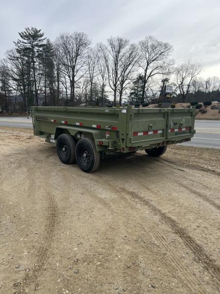 New 2026 Iron Bull Dump Trailer / DTB Sniper Series / 83" Wide x 14' Long / Scissor Hoist / Ramp / Tarp / 24" High Sides / Sniper Series / Military Green Color