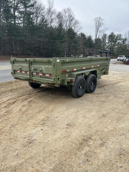 New 2026 Iron Bull Dump Trailer / DTB Sniper Series / 83" Wide x 14' Long / Scissor Hoist / Ramp / Tarp / 24" High Sides / Sniper Series / Military Green Color