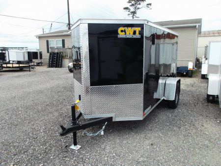 New 2026 Covered Wagon Trailers 5x10 Cargo / Enclosed Cargo Trailer / Ramp / RV Side Door / Bed Lined Tongue and Frame / .030 Black