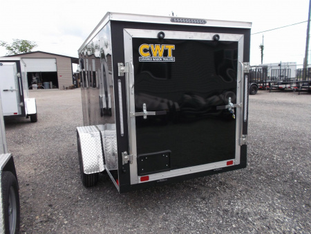 New 2026 Covered Wagon Trailers 5x10 Cargo / Enclosed Cargo Trailer / Ramp / RV Side Door / Bed Lined Tongue and Frame / .030 Black