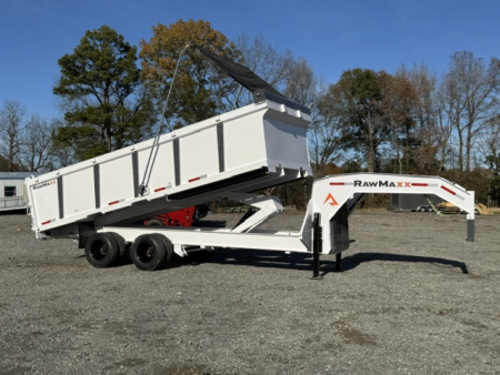 New 2026 RawMaxx HDX 102X20 GOOSENECK HIGH SIDE 10K AXLES, W/14 PLYS, HYDRAULIC JACKS, AND FLIP OVER TARP 24000K GVWR Dump Trailer