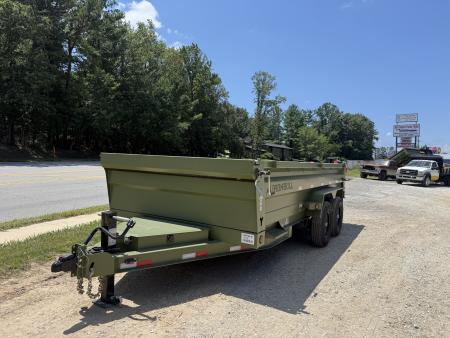 New 2026 Iron Bull Dump Trailer / DTB Series / 83" Wide x 16' Long / Scissor Hoist / Ramp / Tarp / 24" High Sides / Military Green Color