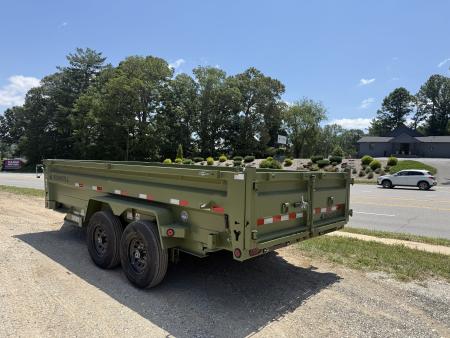 New 2026 Iron Bull Dump Trailer / DTB Series / 83" Wide x 16' Long / Scissor Hoist / Ramp / Tarp / 24" High Sides / Military Green Color