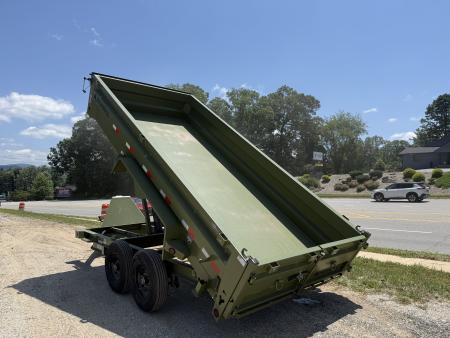 New 2026 Iron Bull Dump Trailer / DTB Series / 83" Wide x 16' Long / Scissor Hoist / Ramp / Tarp / 24" High Sides / Military Green Color