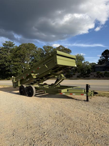 New 2026 Iron Bull Dump Trailer / DTB Series / 83  Wide x 16' Long / Scissor Hoist / Ramp / Tarp / 24  High Sides / Military Green Color