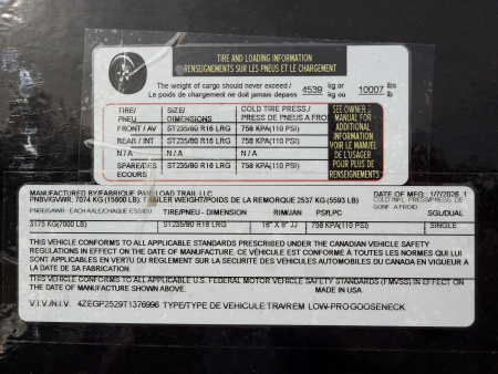 New 2026 Load Trail 8.5-25 Single Wheel Gooseneck Deckover Equipment Hauler W/ Max Ramps 15.6K GVWR