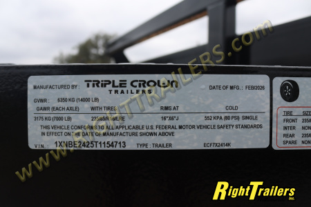 New 2026 7X24 Triple Crown Equipment Trailer