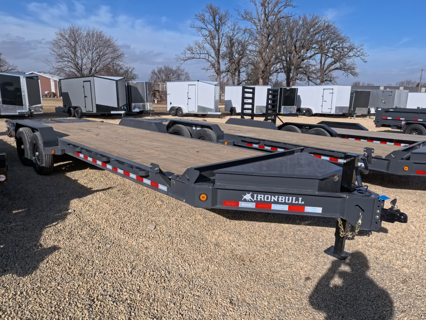 New 2026 Iron Bull 83 x 24 (21 +3) EWB Equipment Trailer with 14,000 lb. GVWR , Rampage Ramps - Ranch Gray
