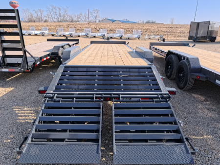 New 2026 Iron Bull 83 x 24 (21 +3) EWB Equipment Trailer with 14,000 lb. GVWR , Rampage Ramps - Ranch Gray