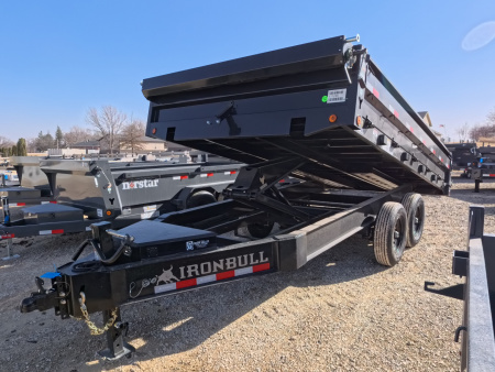New 2026 Iron Bull 96 x 14 DDP Dump Trailer with 14,999 lb. GVWR, Slide-In Ramps -Black