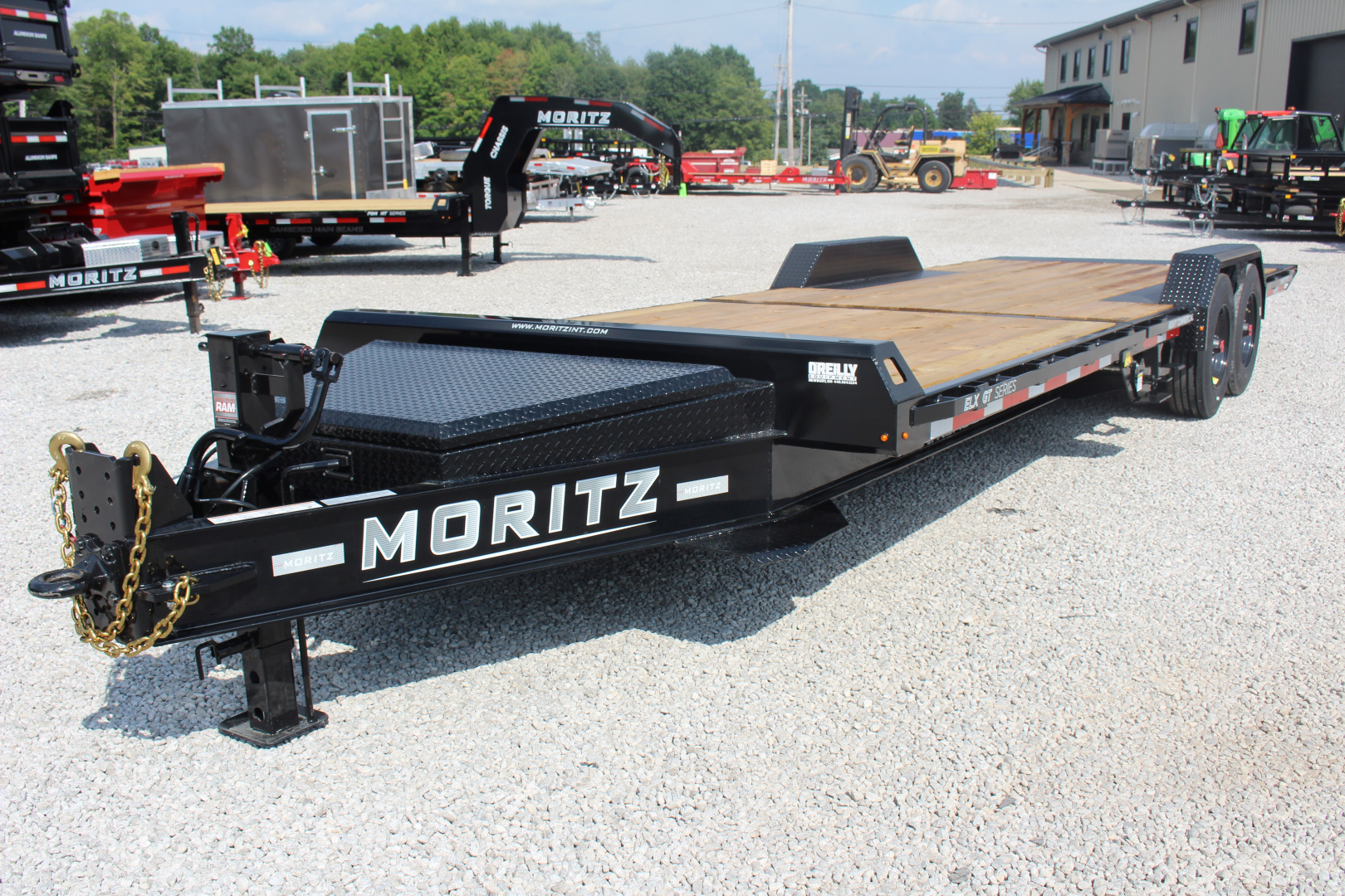 New 2026 Moritz 7' x 16' + 8' Low Pro - Gravity Tilt - Equipment Trailer - 25900# GVW