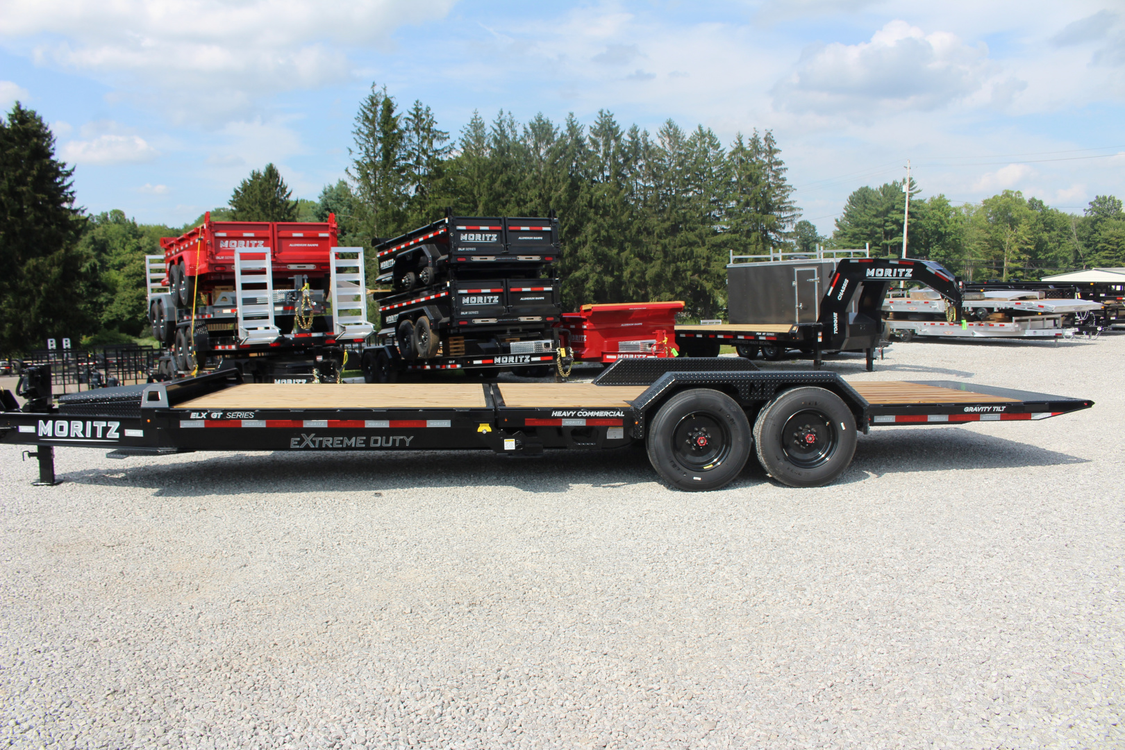 New 2026 Moritz 7' x 16' + 8' Low Pro - Gravity Tilt - Equipment Trailer - 25900# GVW