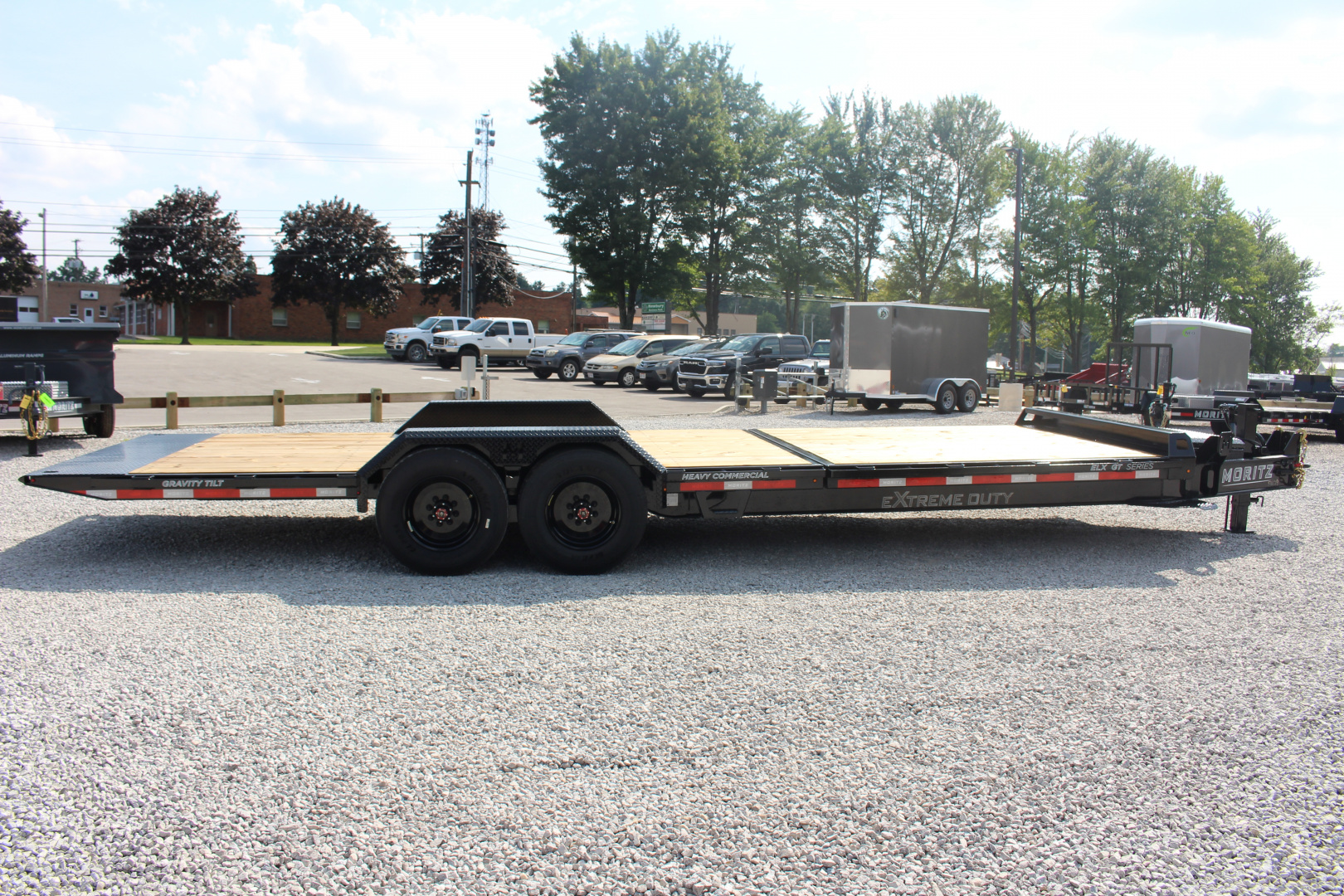 New 2026 Moritz 7' x 16' + 8' Low Pro - Gravity Tilt - Equipment Trailer - 25900# GVW
