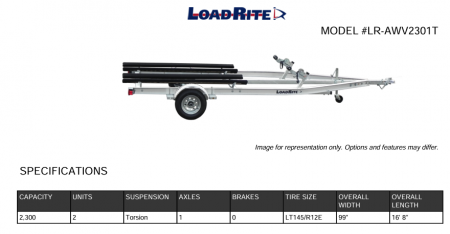 New 2026 Load Rite ALUMINUM Frame Single Jet Ski Trailer w/ Swing Up Jack