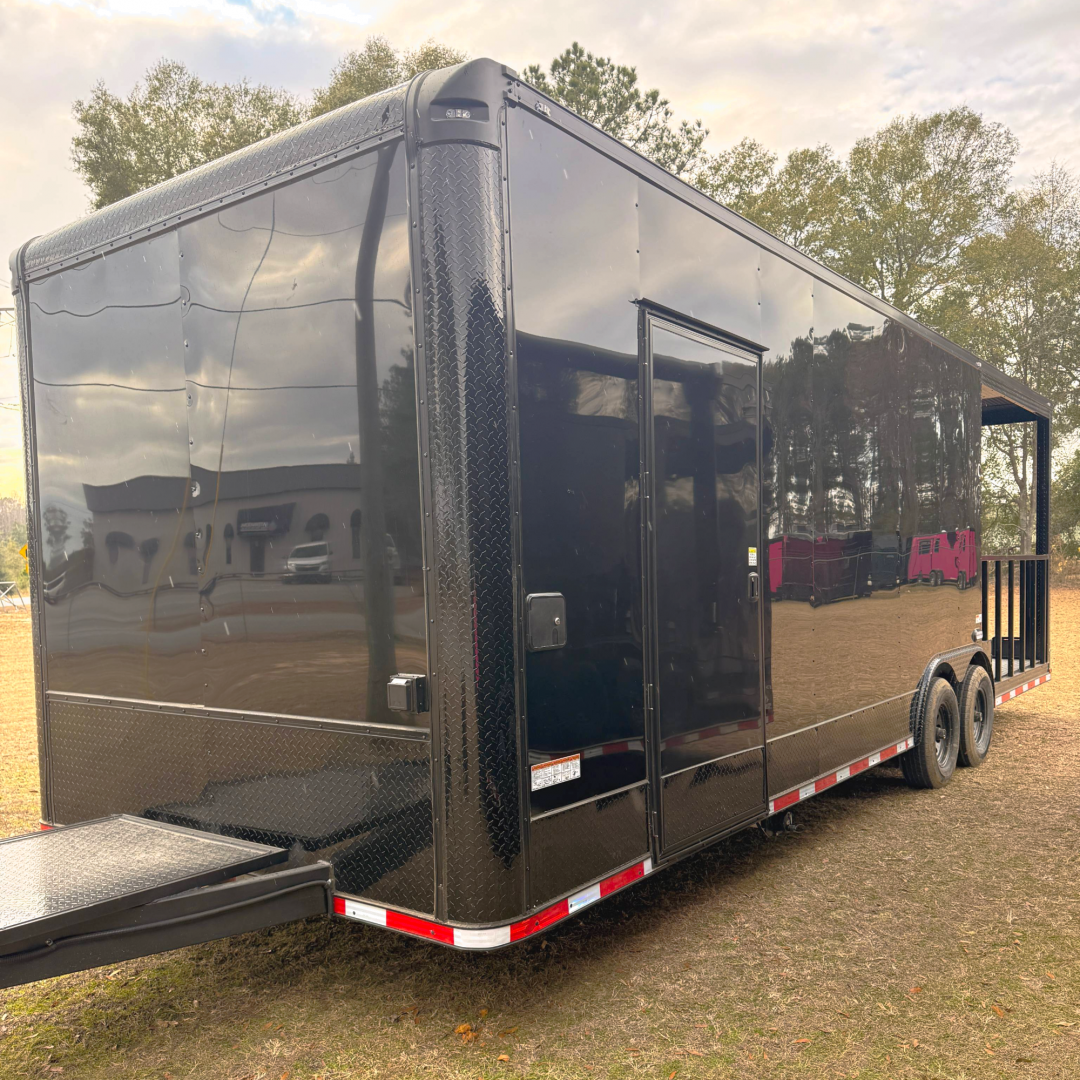 New 8.5X26TA3 Black Concession Porch Trailer