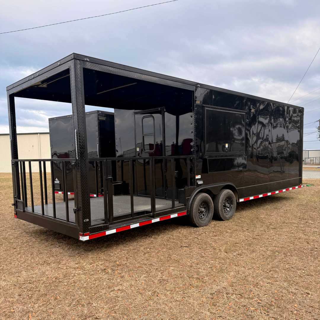 New 8.5X26TA3 Black Concession Porch Trailer